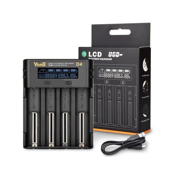 YONII D4 LCD 18650 Battery Charger 4 Slot for 18650 21700 26650 Lithium AA AAA Nimh Battery