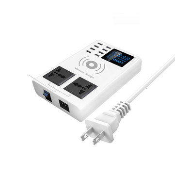 8 USB Ports Qi Wireless Fast Charger Digital LED Display Smart Quick Charge Station (PLUG: UKPLUG)