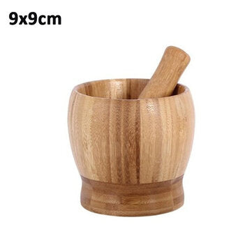 Bamboo Mortar and Pestle Garlic Press Ginger Crusher Spices Grinding Set (TYPE: B)