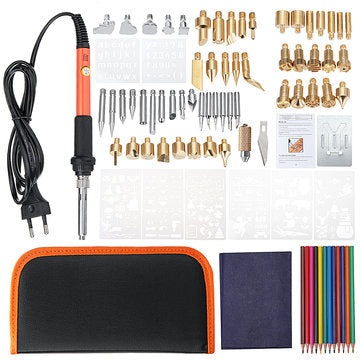 92pcs Wood Burning Pen Set Tips Stencil Soldering Iron Pyrography Tools Crafts Kit (ADAPTOR: EUPLUG)