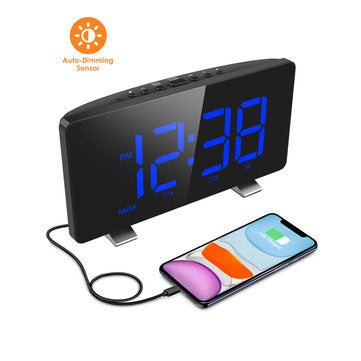 Digital Alarm Clock for Bedrooms with FM Radio Dual Alarms 6.7`` LED Screen USB Port for Charging 4
