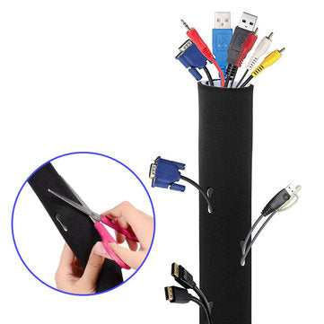 KC-ZY008 Cable Management Sleeve 2 Pack Black Cable Organizer Flexible Cord Management Cover