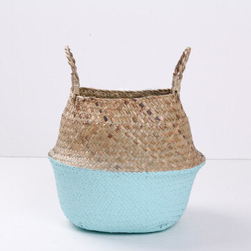 Woven Willow Storage Basket Garden Flower Vase Foldable Hanging Basket Storage Pot... (COLOR.: BLUE)