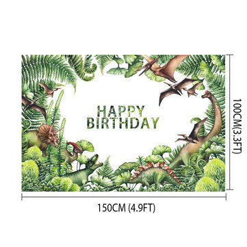 Dinosaur Forest Theme Birthday Backdrop Vinyl Studio Backdrop Photography Props Photo B... (SIZE: S)