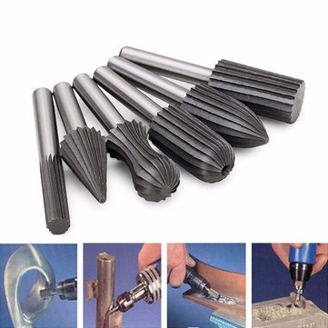 Drillpro 6pcs 6mm Shank Bearing Steel Engraving Grinding Bit Rotary Bur File Rasp Bit For Rotary Too