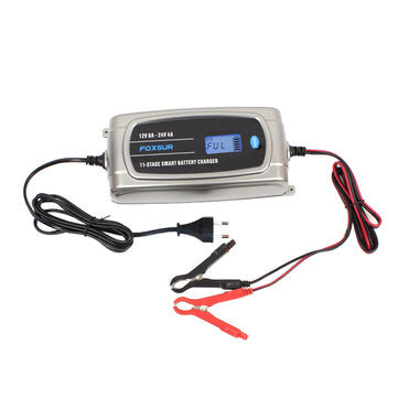 FOXSUR 12V 24V 11-Stage LCD Display Battery Charger Waterproof Truck Car Motorcycl... (PLUG: EUPLUG)