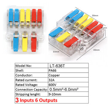 5/10Pcs LT-636 Wire connector In 0.5-6mm Fast Electrical... (QUANTITY: 10PCS | COLOR: TRANSPARENT)