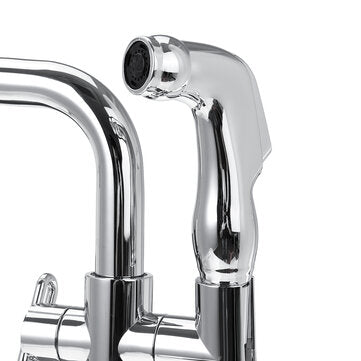 Chrome Kitchen Faucet Dual Sprayer Swivel Spout Spring Pull Out Spray Mixer Tap