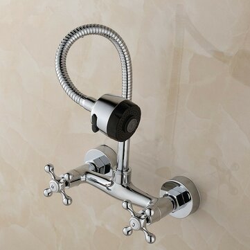 Kitchen Sink Faucet Hot Cold Mixed Taps Stretchable Shower Spray Type Wall Mount Bathroom Faucet