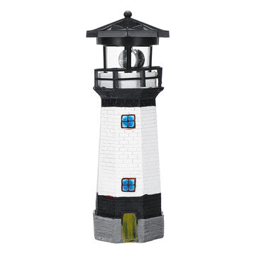 Solar Powered LED LightHouse Resin Red/Blue/Black Rechargable Lighthouse For... (COLOR.: BLACKWHITE)