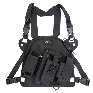 Tactical Harness Front Pack Bag Case Pouch Carry Holster for Kenwood Motorolas TY... (COLOR.: BLACK)