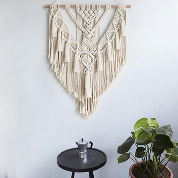 Wall Hanging Tapestry Beige Bohemian Style Cotton Wall Hanging Hand Braid For Home Office Decor