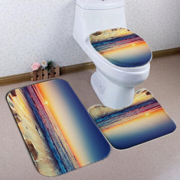 Waterproof Shower Curtain Non-Slip Rug Three Set Bathroom Decor Blue Ocean S... (SIZE 3: 45CMX75CM)