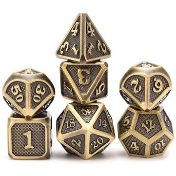 7 Pcs/Set Alloy Metal Dice Set Playing Game Poker Card Dungeons Dragons Party Boar... (COLOR.: GOLD)