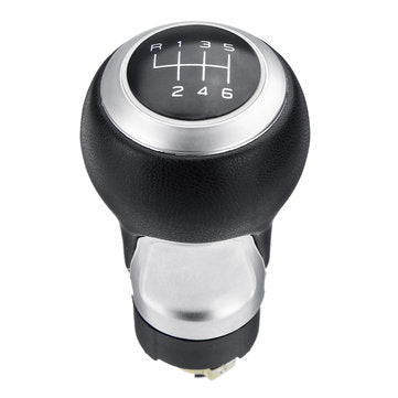 6 Speed PU Leather Black Chrome Gear Shift Knob For Audi VW (COLOR.: SILVER)