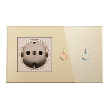 SRAN 170~250V 16A Touch Sensor Switch with Socket Crystal Glass Panel 146*86mm Wal... (COLOR.: GOLD)