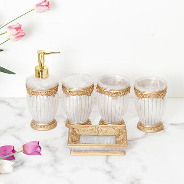 5Pcs Luxury Bathroom Accessories Bathroom Set Toothbrush Holder Sanitizer Bottle Soap Holder for Bat