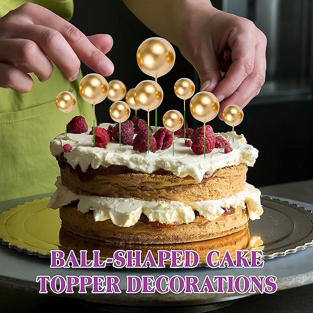 40 Pcs Mini Gold Ball Cupcake Toppers for Birthday Party Decoration