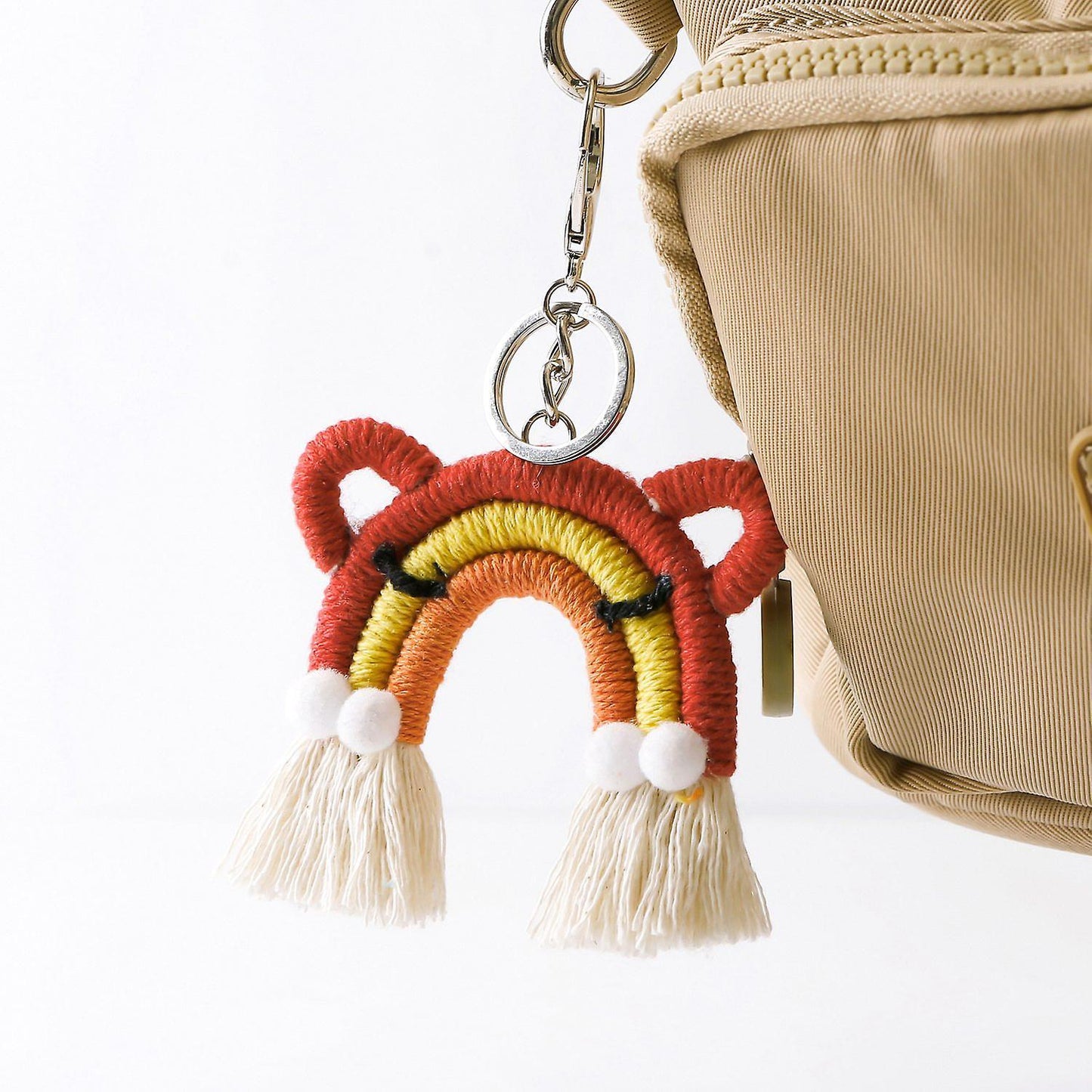 Cute Cat Rainbow Weaving Tassel Keychain Car Keyring Holder, C