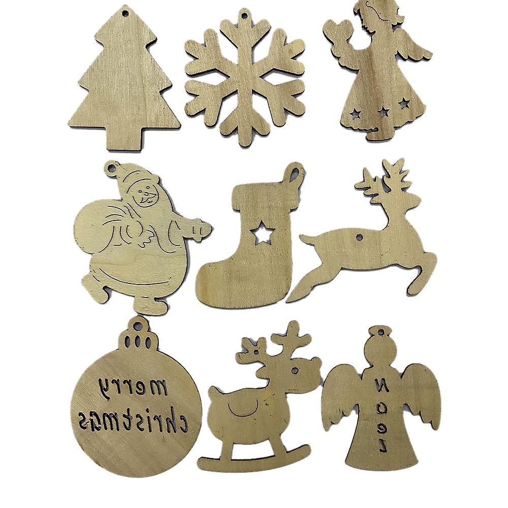10pcs Wooden Pendants Single Side Red Lattice Snowflake Xmas Gift 4
