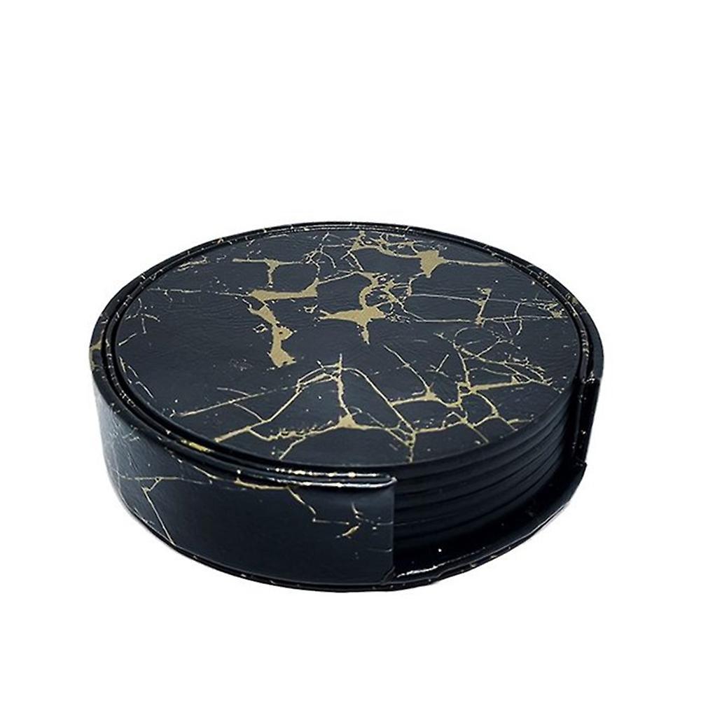 6pcs Pu Leather Marble Coaster Drink Coffee Cup Mat Round -1