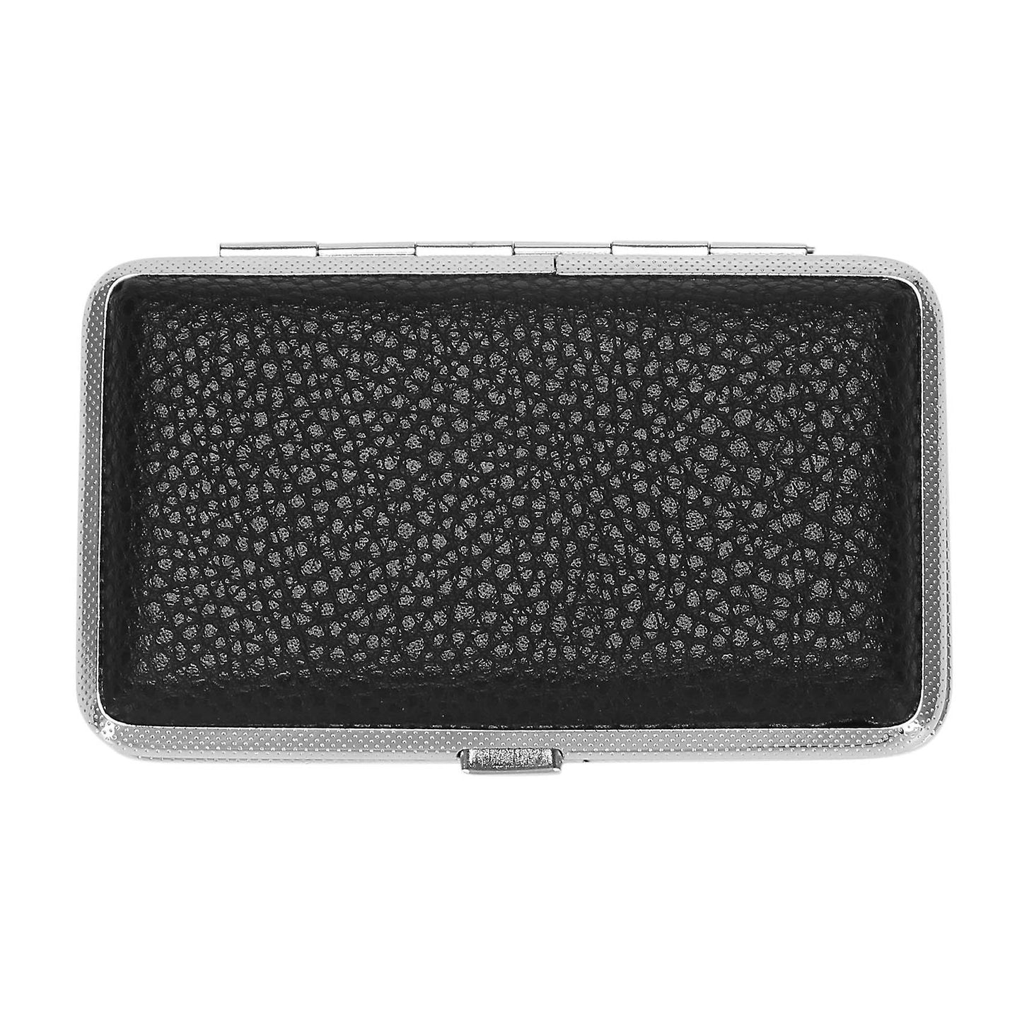 Metal Frame Black Faux Leather Cigarette Storage Case Box