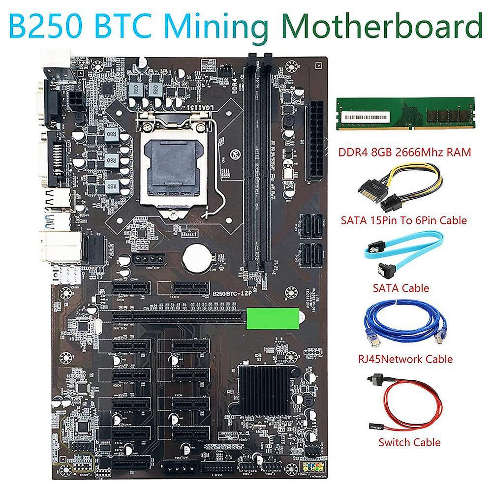 B250 Btc Motherboard Kit 12 Gpu Lga1151 Ddr4 Sata 3.0 Usb 3.0