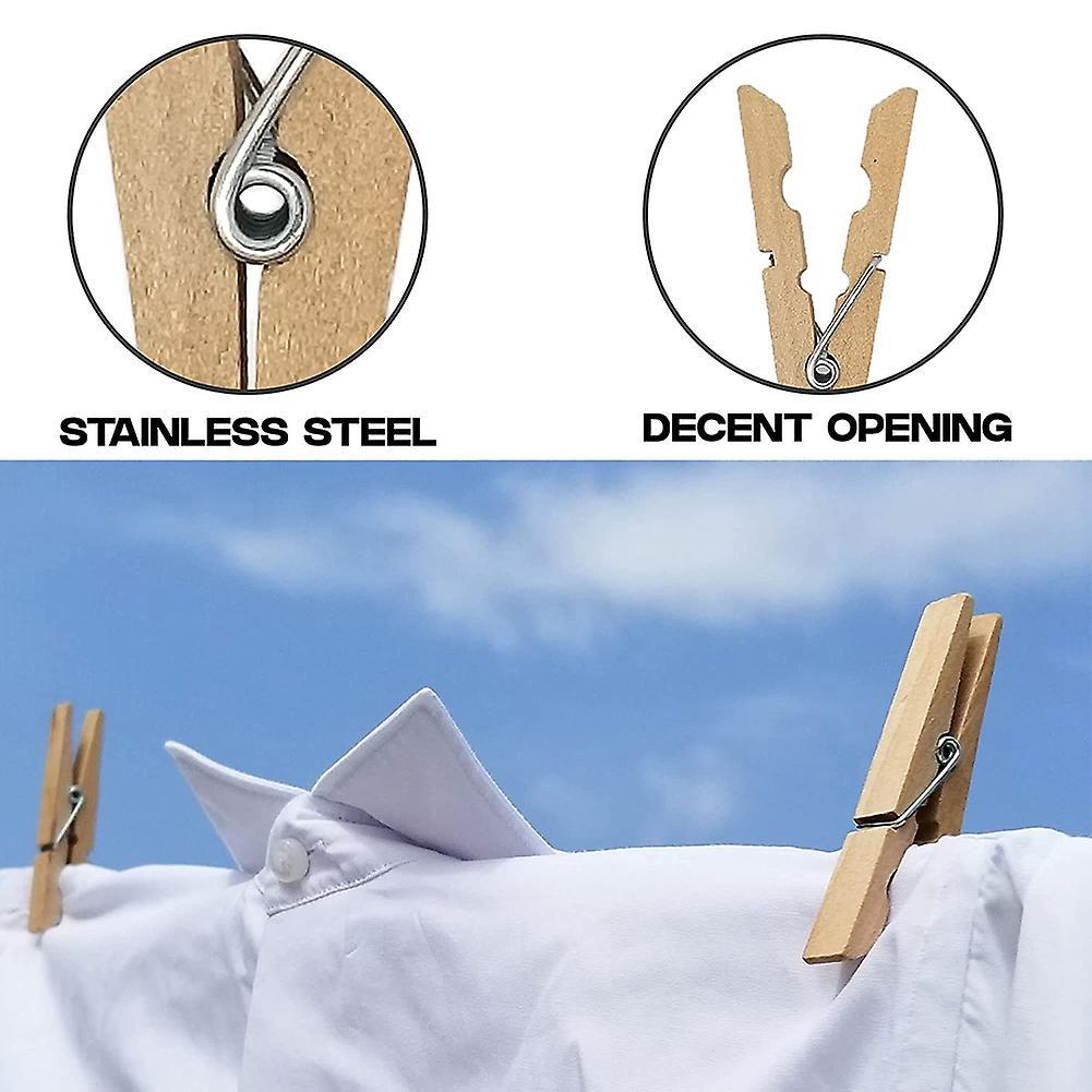 Clothes Pins Heavy Duty with Spring, Wooden Clothespins for Clothes