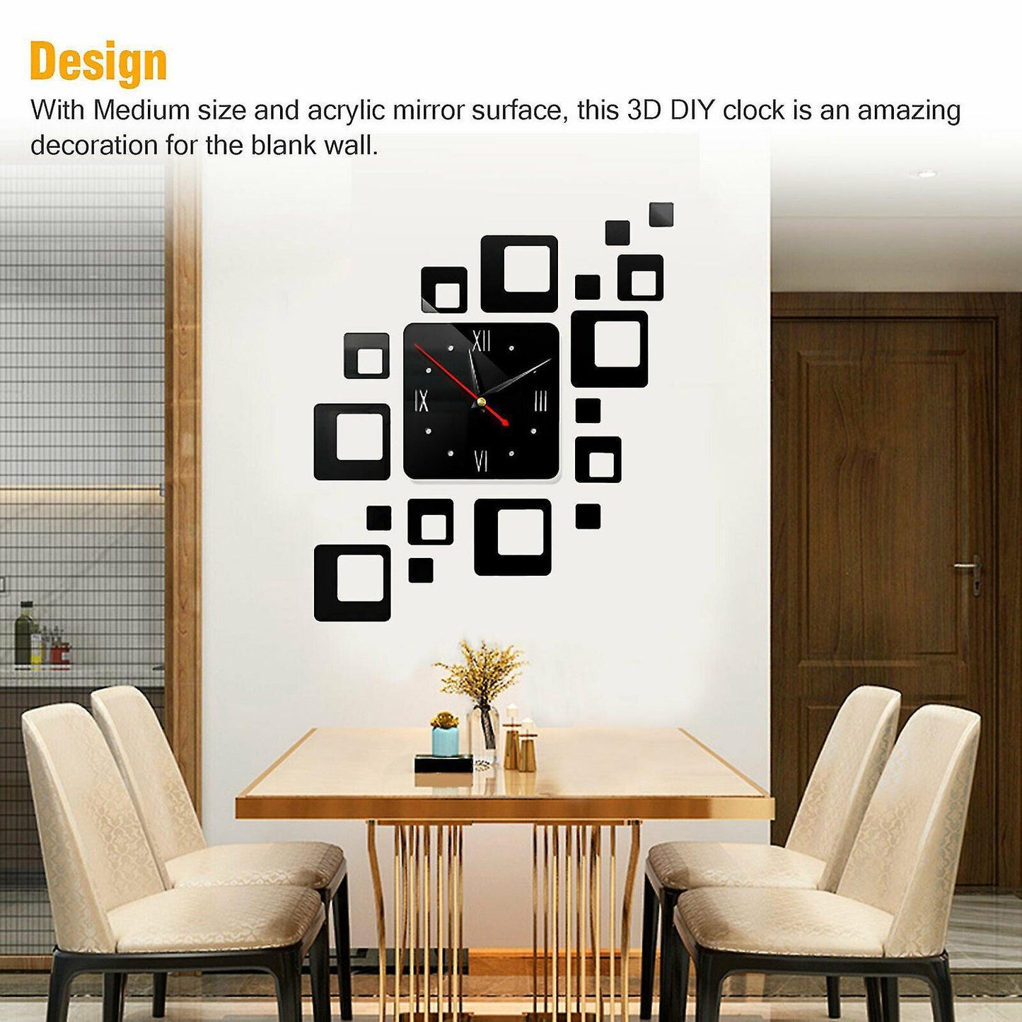 Removable Modern 3d Acrylic Mirror Wall Clock Home Decor - Black