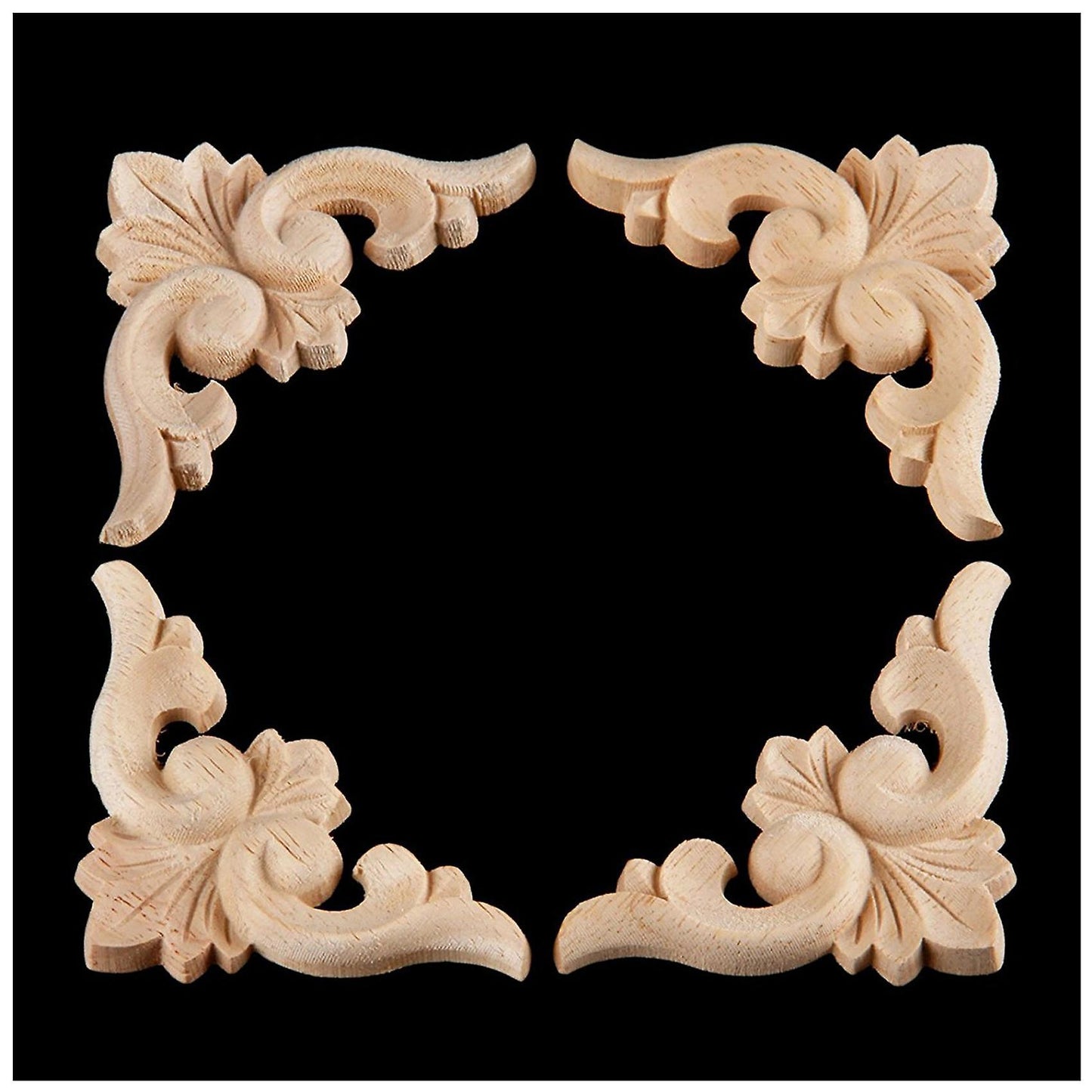 4pcs 6x6cm Wood Carved Corner Onlay Applique Furniture Decor