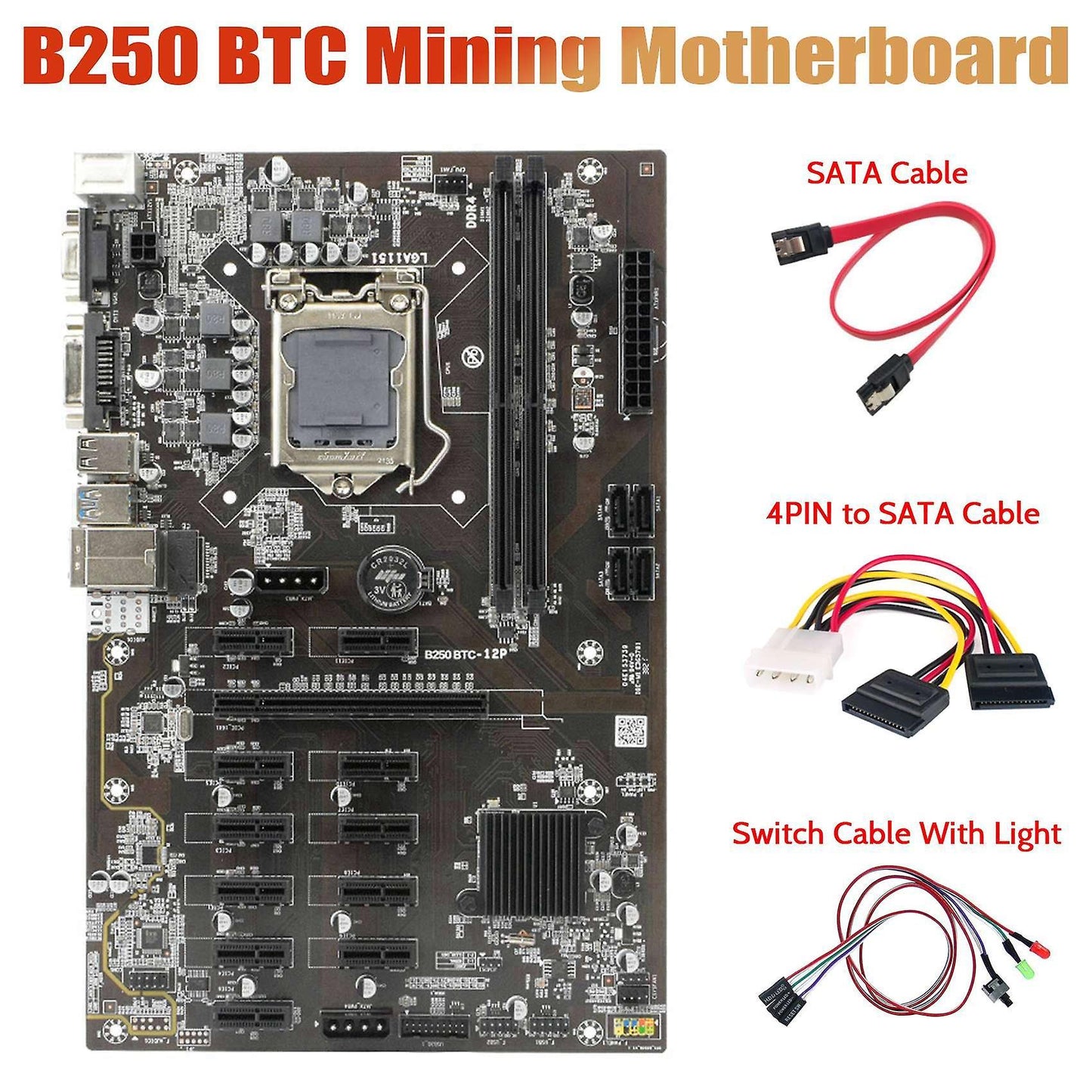 B250 Btc Motherboard with Switch Cable+4pin to Sata Cable+sata Cable