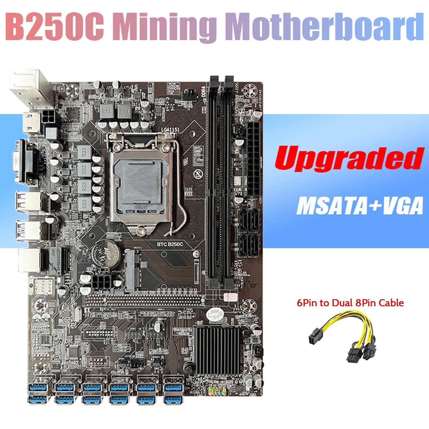 B250c Btc Mining Motherboard+6pin to Dual 8pin Cable Lga1151