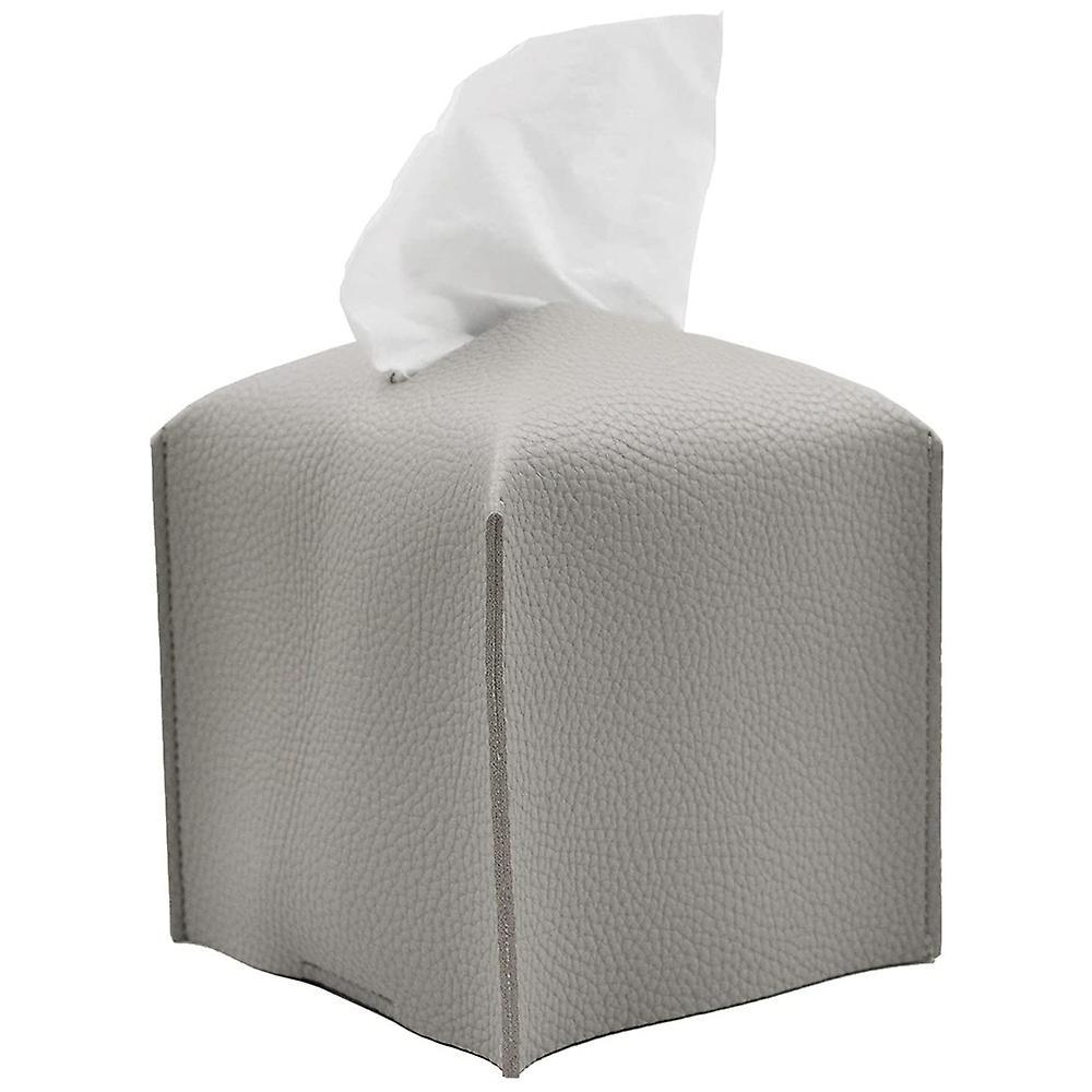 Tissue Box Cover Holder Square Pu Leather Facial Tissue Box -grey