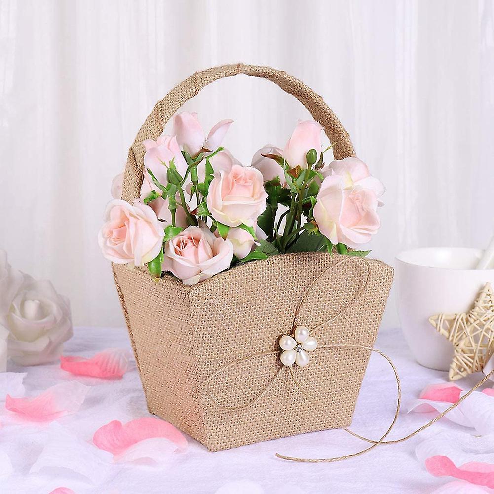 Rustic Burlap Wedding Flower Basket for Wedding Party Banquet
