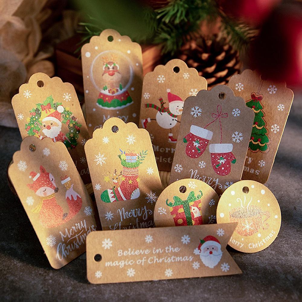 100pcs Christmas Vintage Kraft Paper Tags Santa Claus Tag with Rope