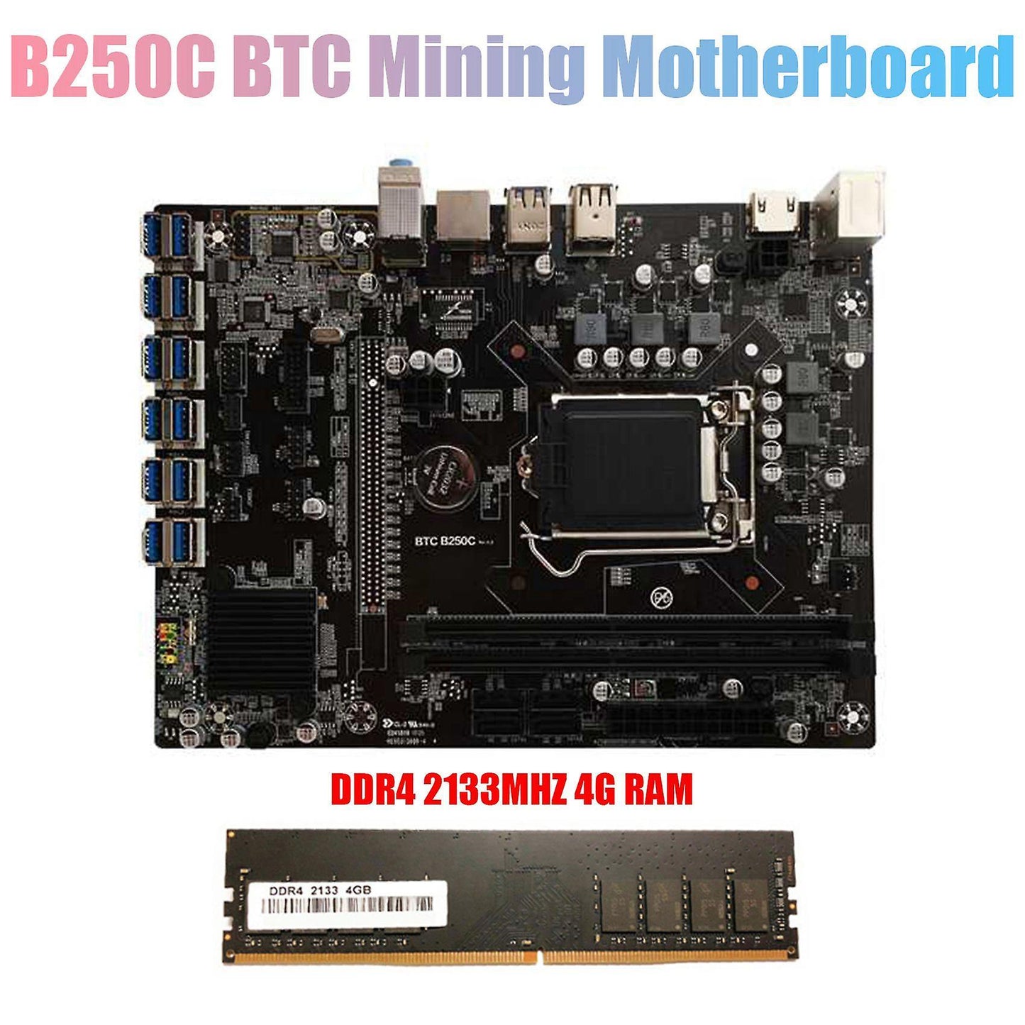 B250c Btc Mining Motherboard with Ddr4 4g 2133mhz Memory 12xpcie