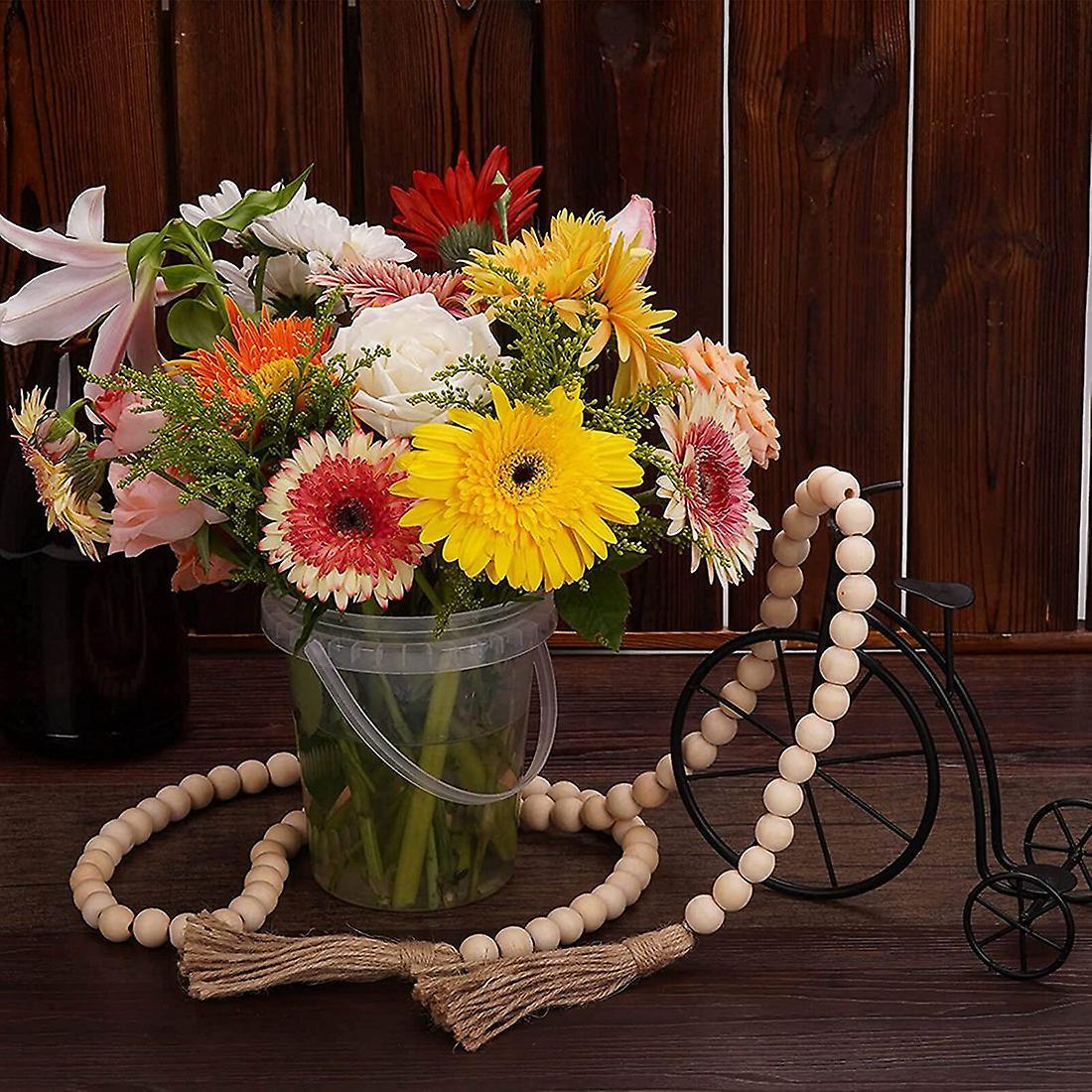 Wooden Beaded Wreath with Tassels Farmhouse Decoration Handmade