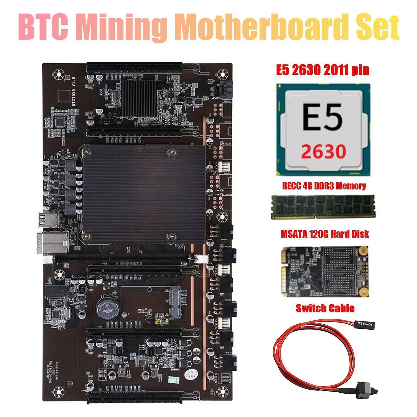 H61 X79 Btc Mining Motherboard with Cpu+4g Ram+120g Ssd+switch Cable