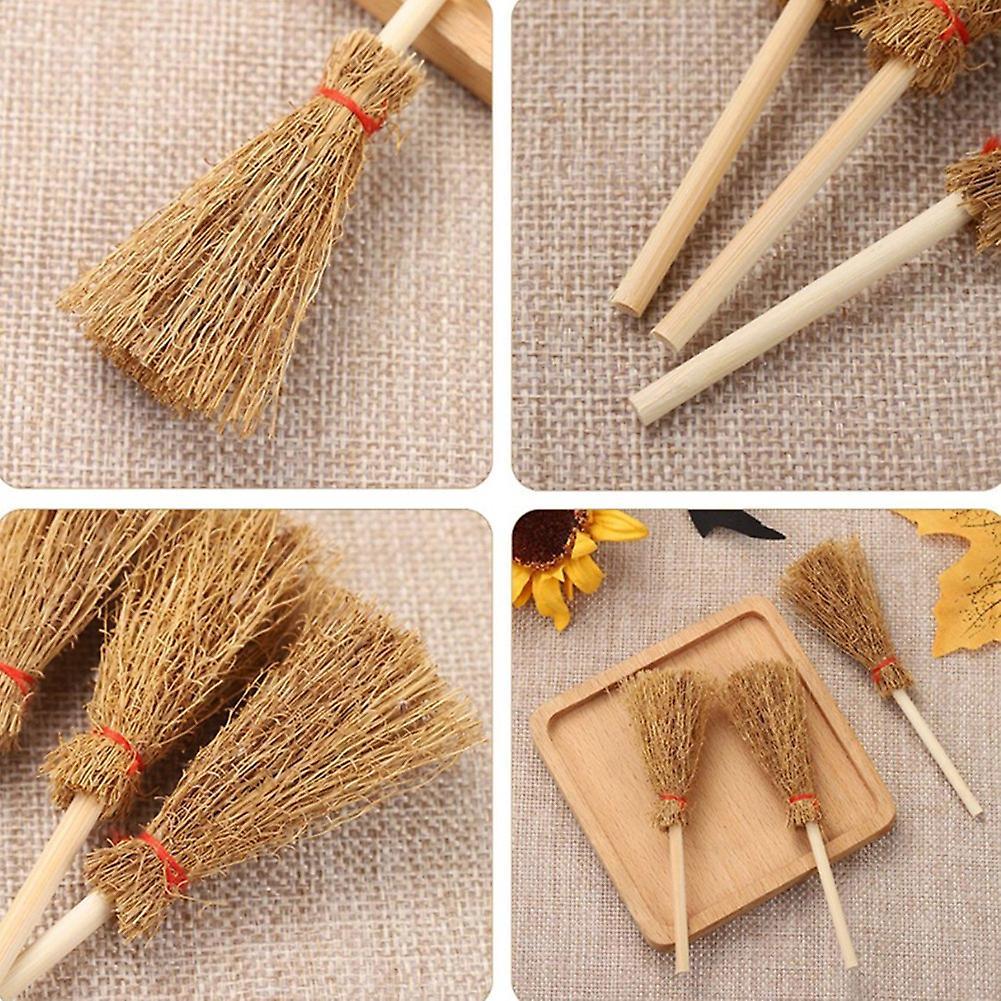 Pack Of 12 Mini Broom Red String Straw Broom Halloween Party Ornament