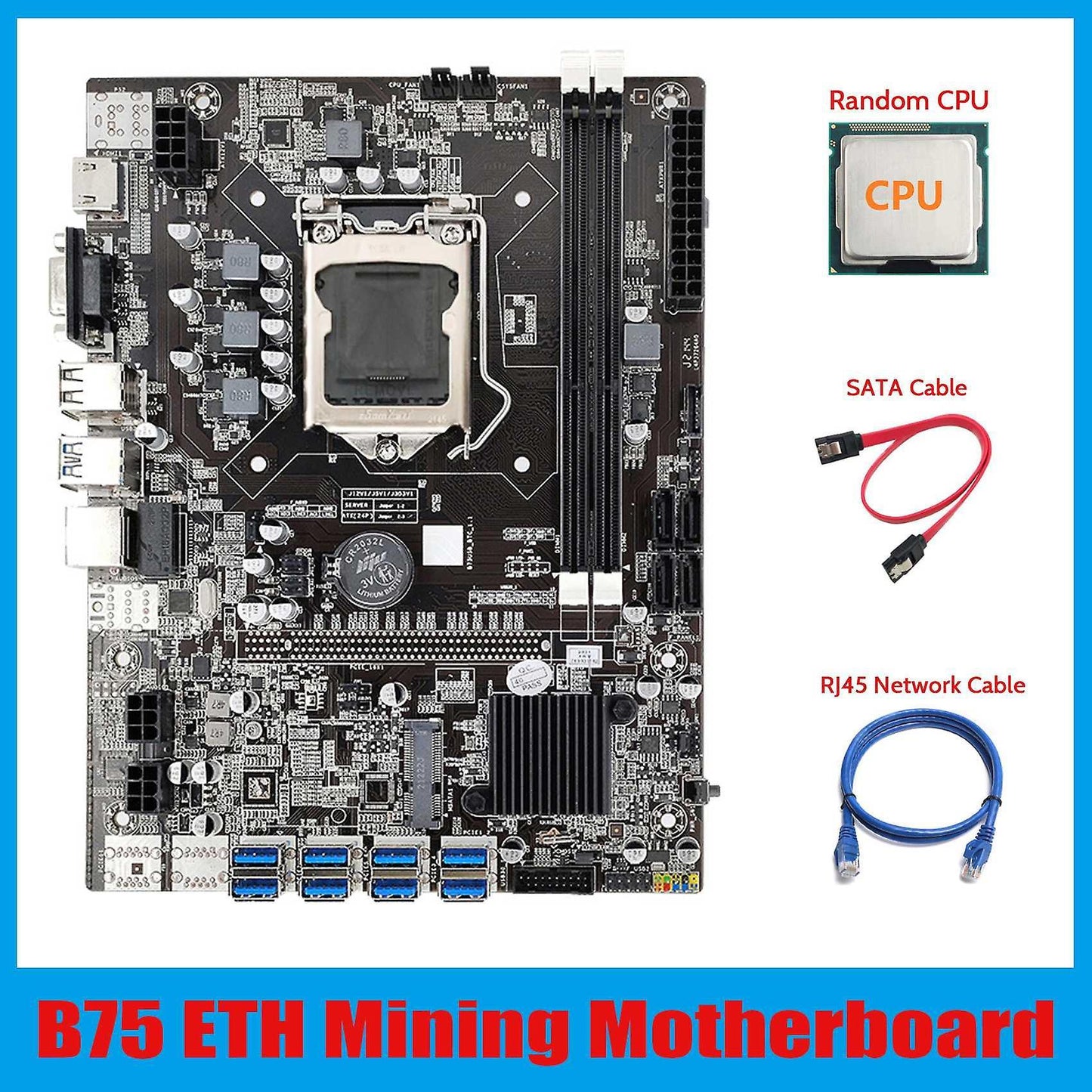 B75 Eth Mining Motherboard 8xpcie Usb Adapter+cpu+sata Cable Lga1155