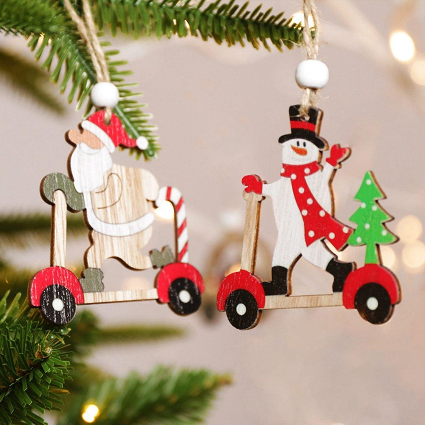 9 Pcs Christmas Car Wooden Pendants Home Decor New Year Kids Gift, B