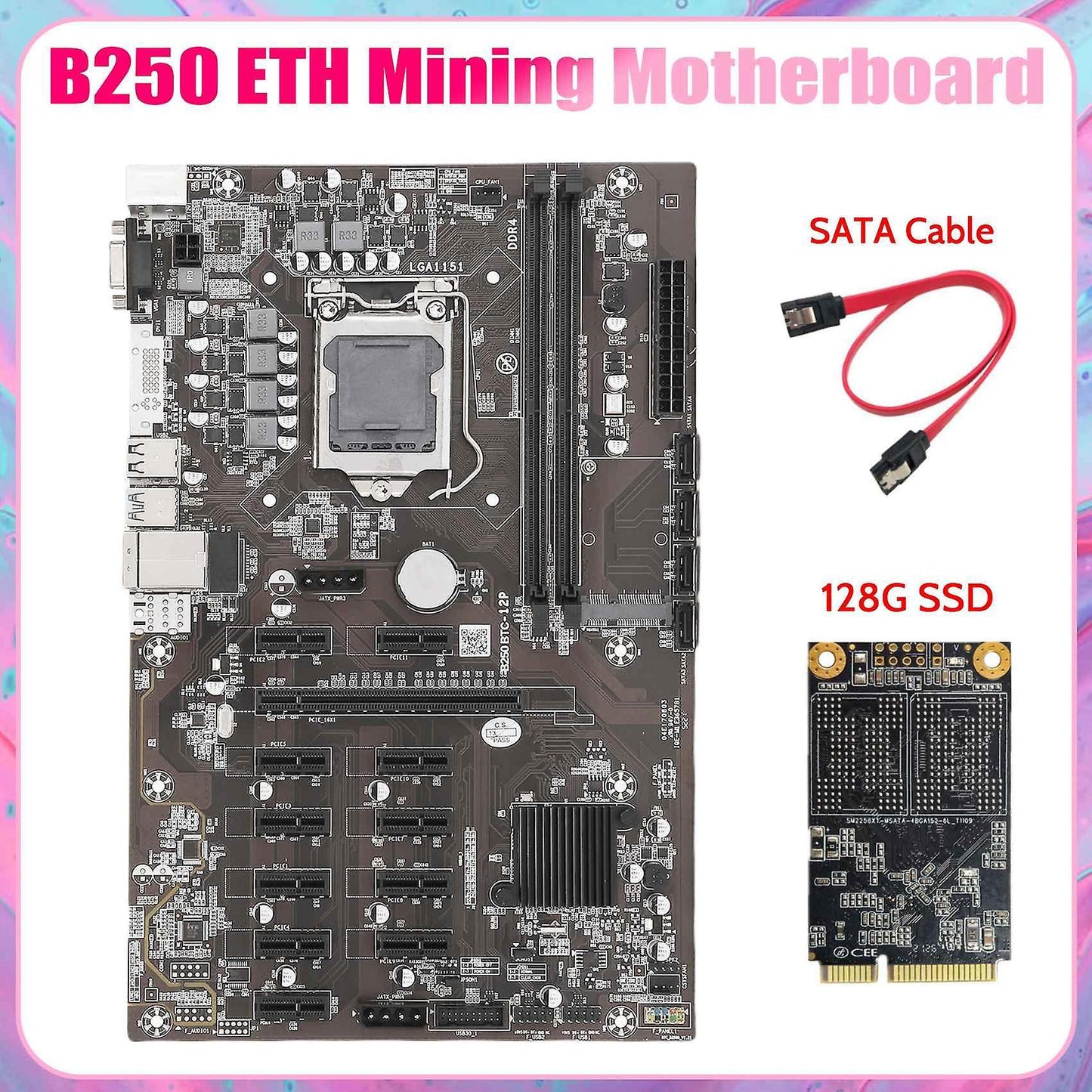 B250b Eth Mining Motherboard+128g Msata Ssd+sata Cable for Btc Miner