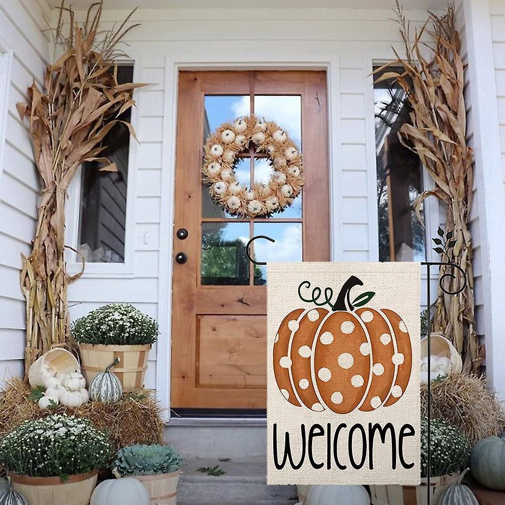 Fall Welcome Garden Flag Pumpkin Thanksgiving Double Sided Vertical