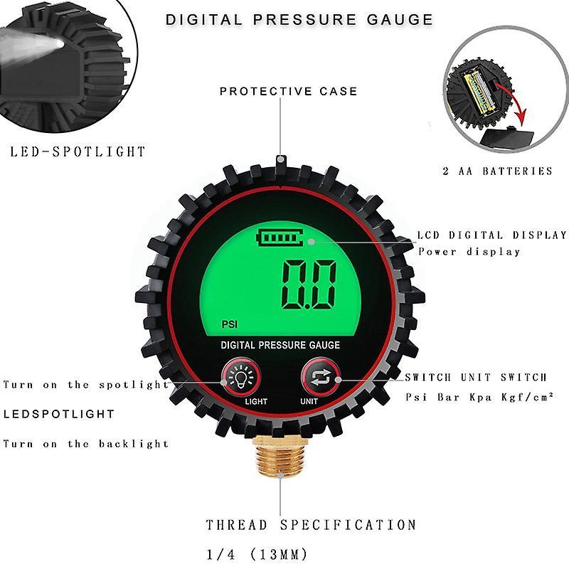 Digital Car Tire Air Pressure Inflator Gauge Lcd Display 1/4