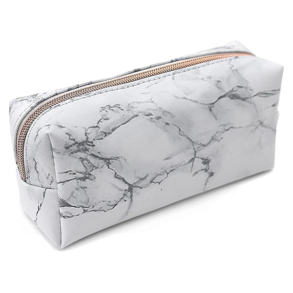White Marble Pu Stationery Pencil Case Makeup Bag with Rose Gold Zip