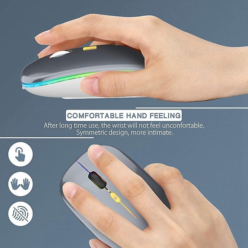 Led Wireless Mouse,with Usb & Type-c Receiver, for Laptop(gray)