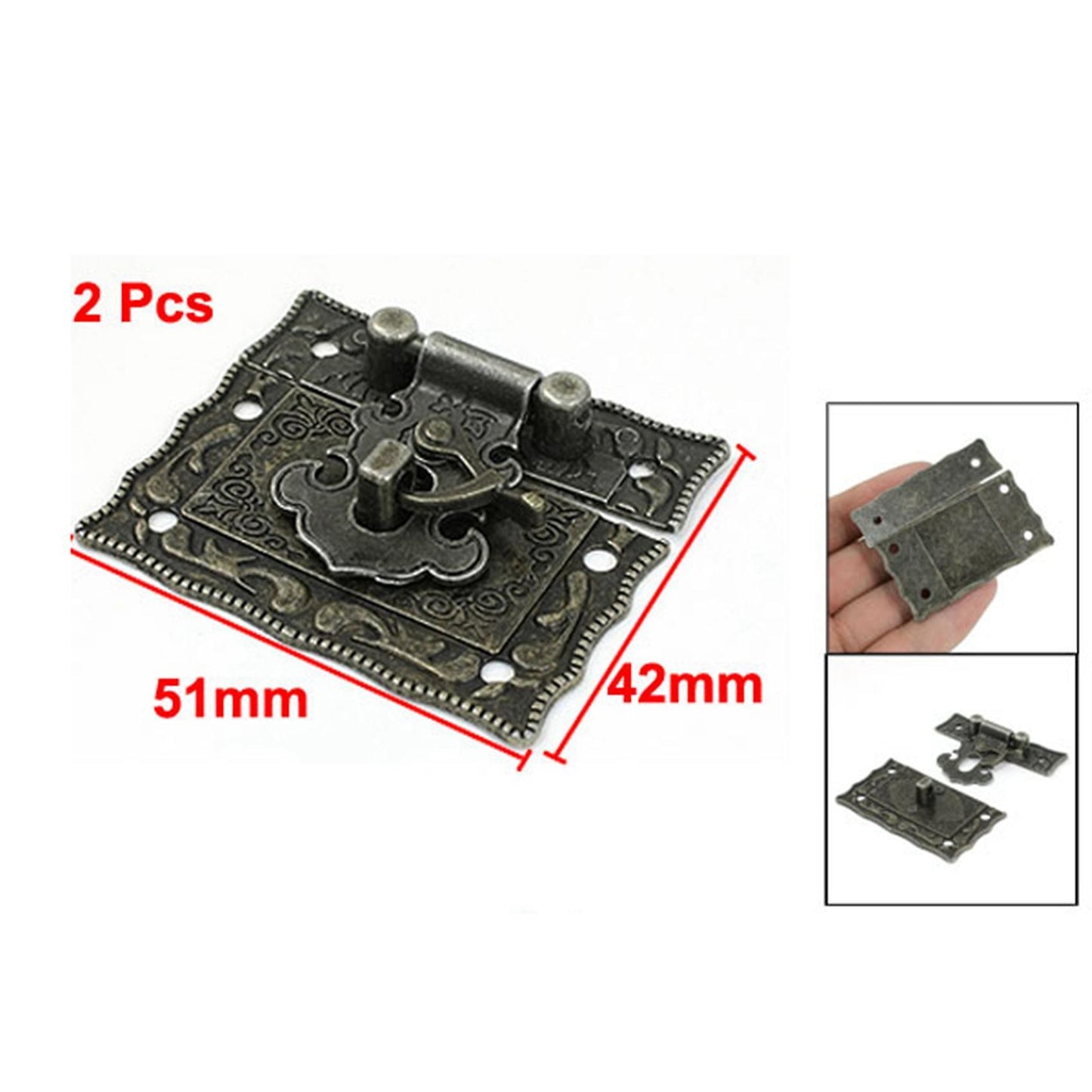2 Pcs Antique Style Hardware Bronze Tone Metal Rectangle Latch