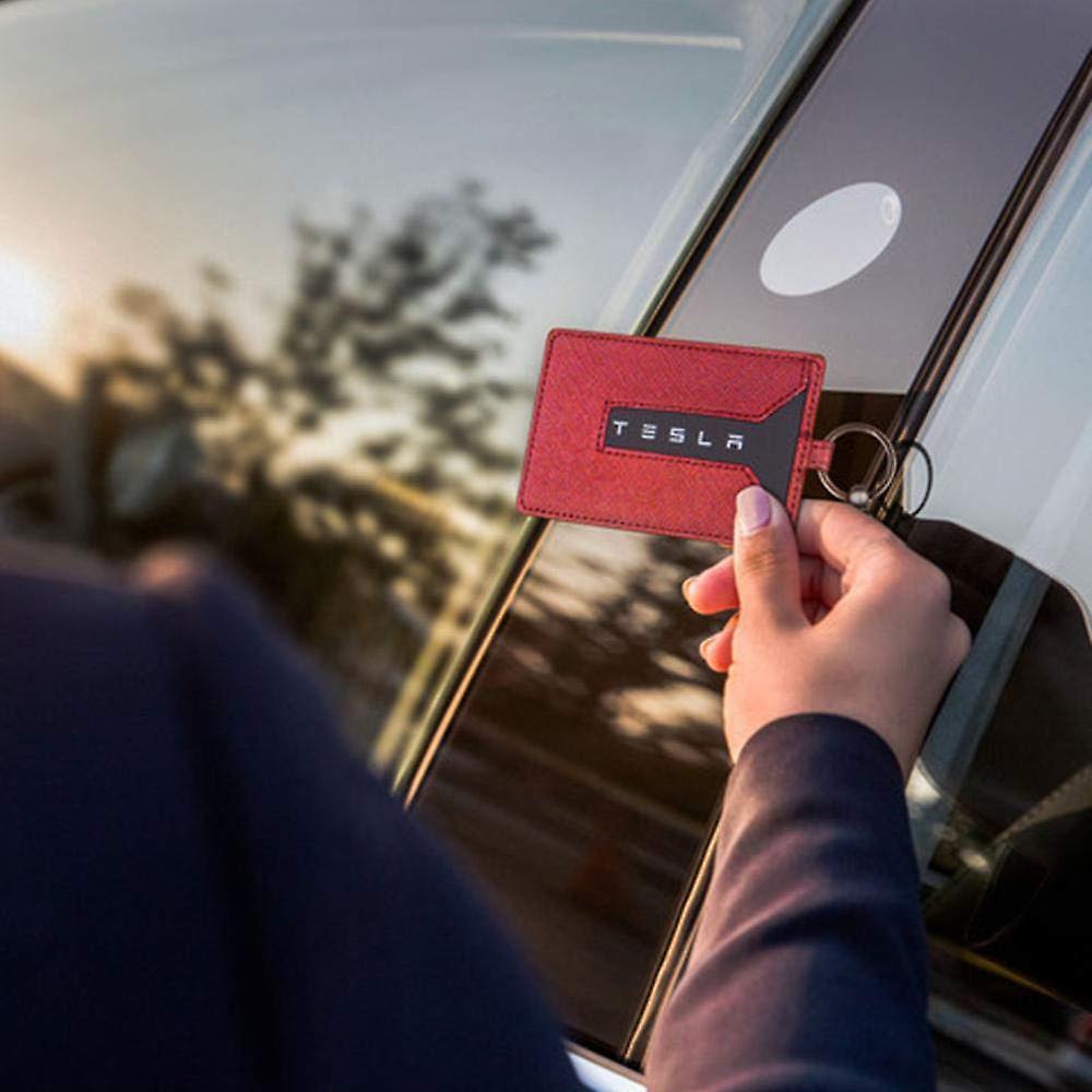 Key Card Holder for Tesla Model 3, Light Leather with Keychain Black