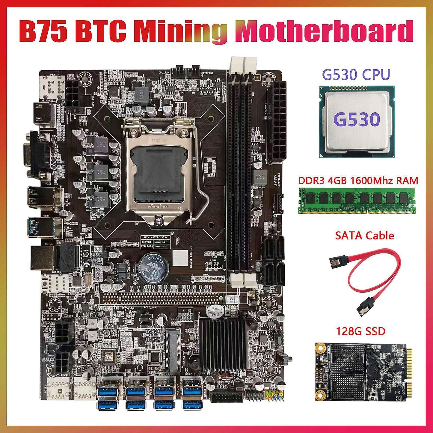 B75 Usb Btc Mining Motherboard+g530 Cpu+ddr3 4gb 1600mhz Ram+128g Ssd