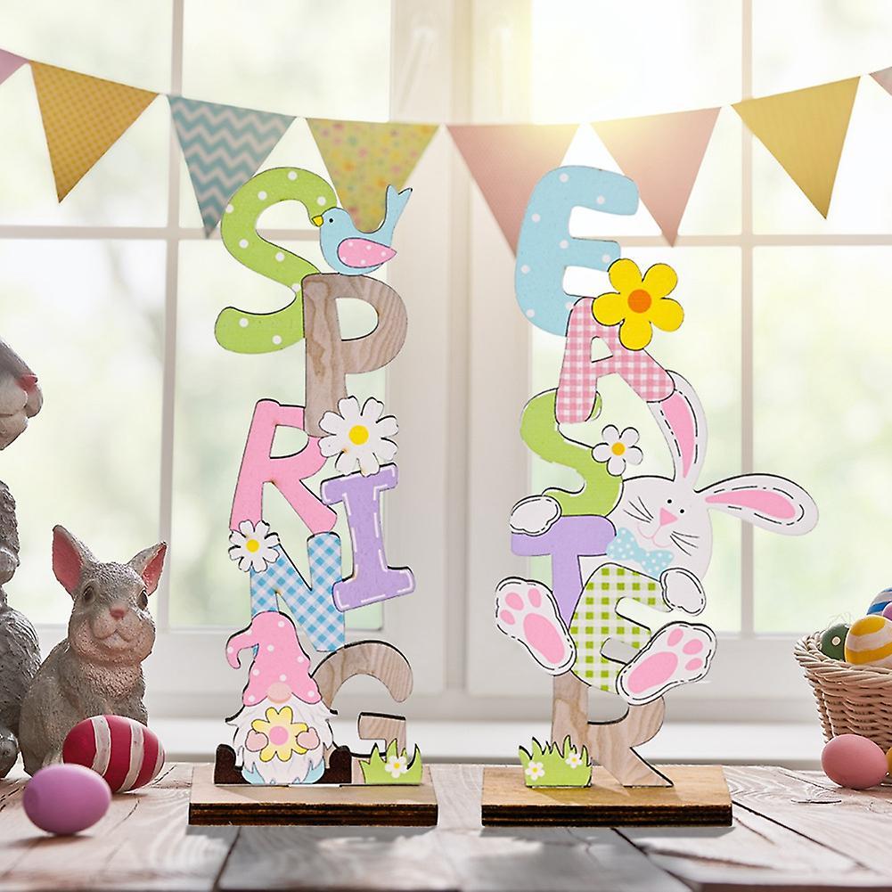 2pcs Hello Spring Easter Letter Wooden Ornaments Home Decoration